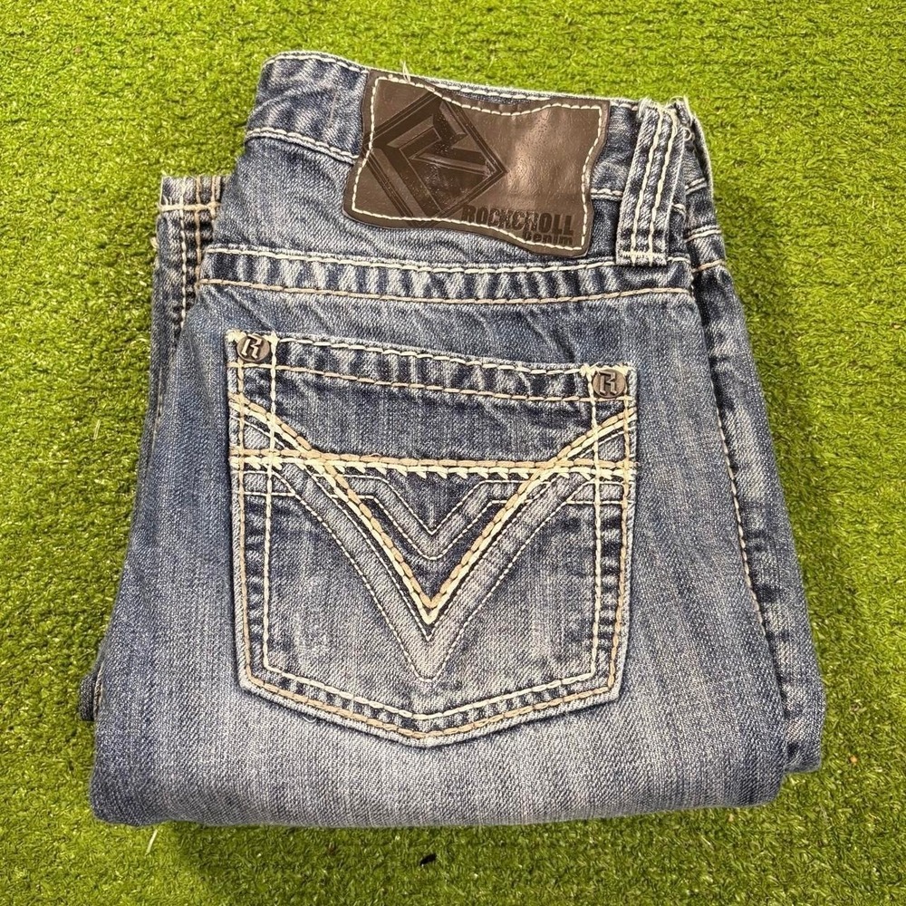 Rock & Roll Cowboy Jeans Mens 29x36 Blue Pistol Regular Bootcut Western Denim